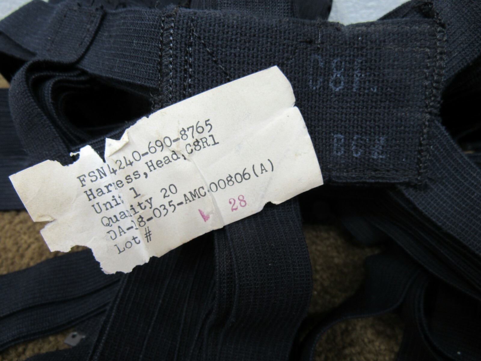 US M17 Gas Mask Head Harness Strap C8R1 New Old Stock Vietnam Era M17A1 M17A2