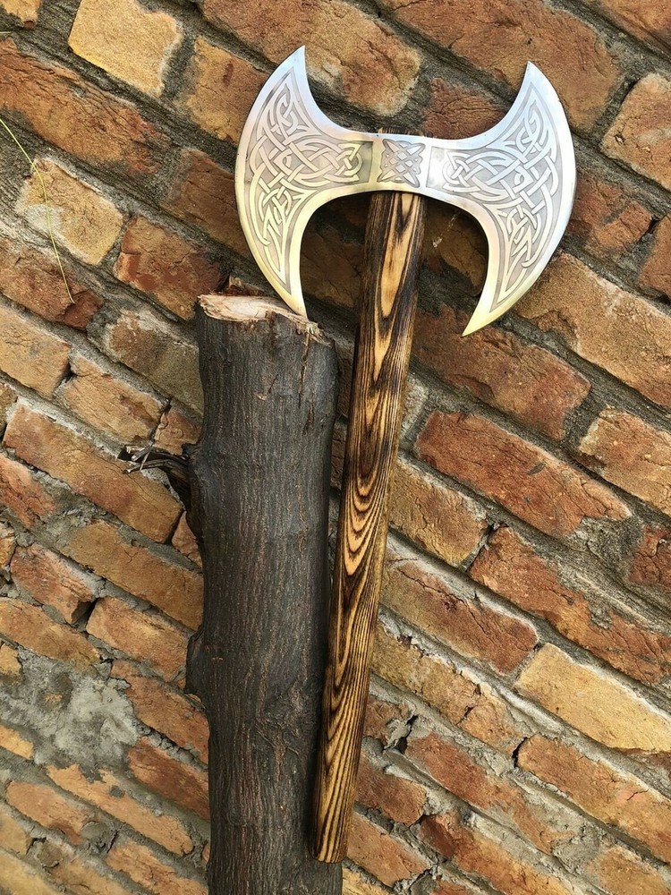 Medieval Warrior Double Headed Battle Axe With Leather Sheath, Labrys, Handmade