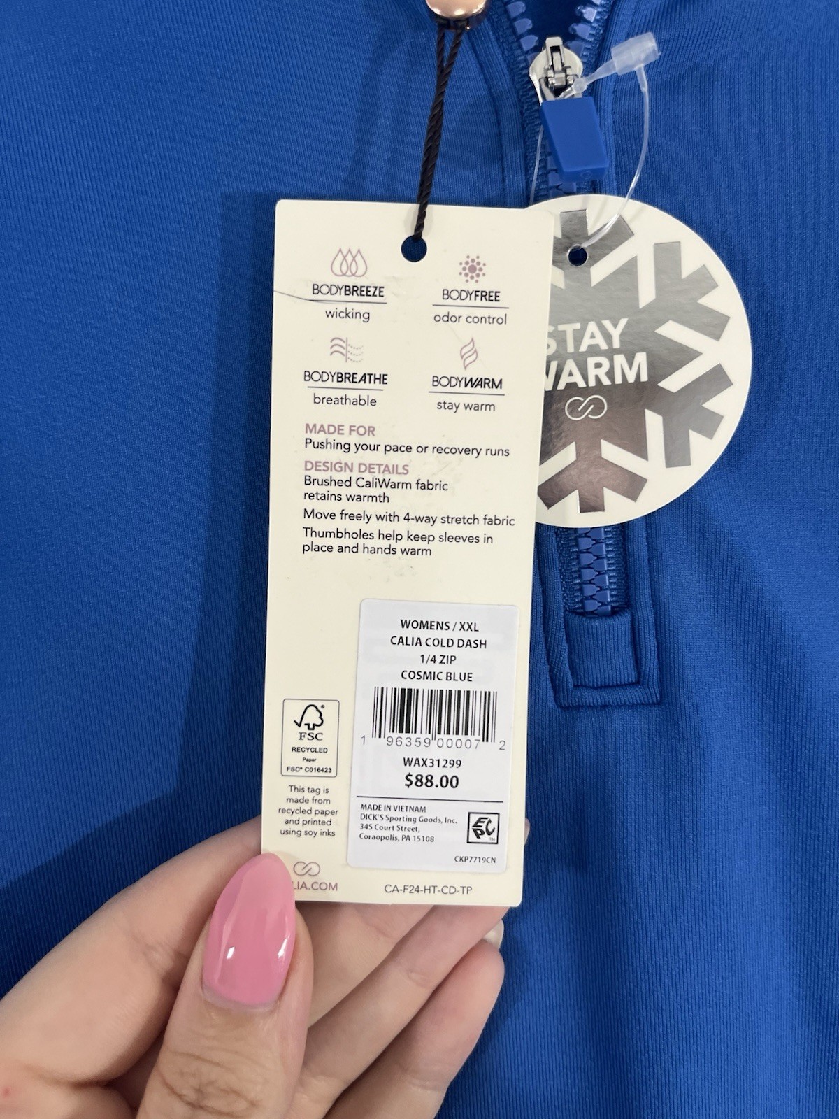 New Calia By Carrie Underwood 1/4 Zip Top XXL 1X Blue Dash Thermal Running Women