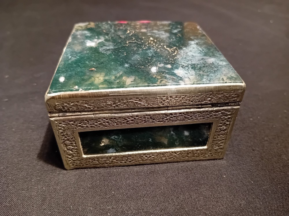 Fabulous Moss Agate & Silver Metal Box.