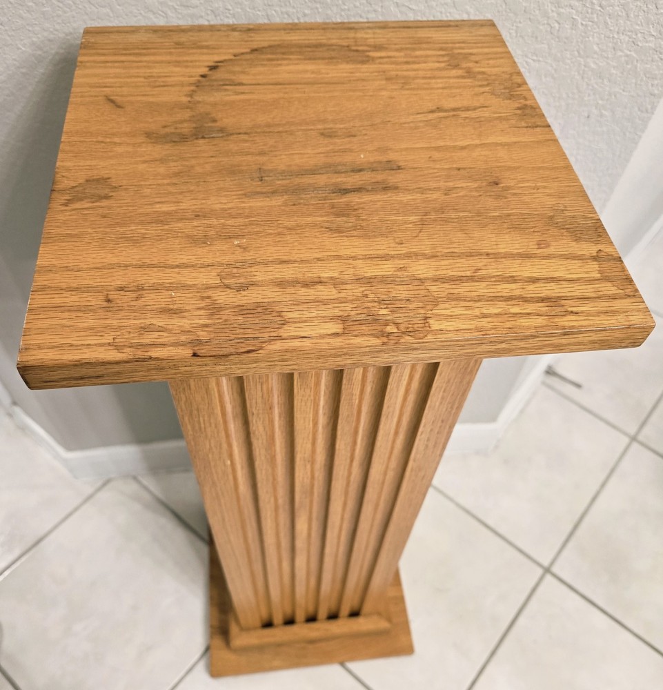 Mid Century Solid Golden Oak Fluted Column Plant/Lamp Stand