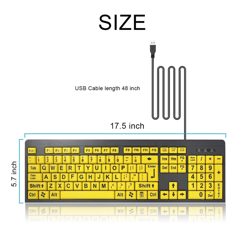 Large Print Computer Keyboard, Wired USB High Contrast Keyboard with Oversize...