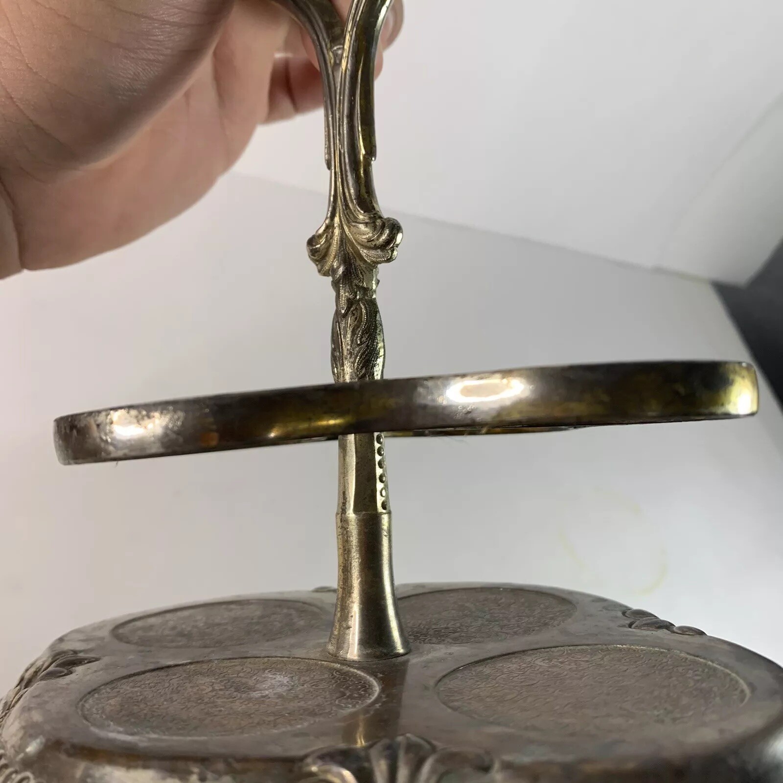 Antique Victorian Silver Plated Cruet Condiment Set Caddy Etched Glass Server