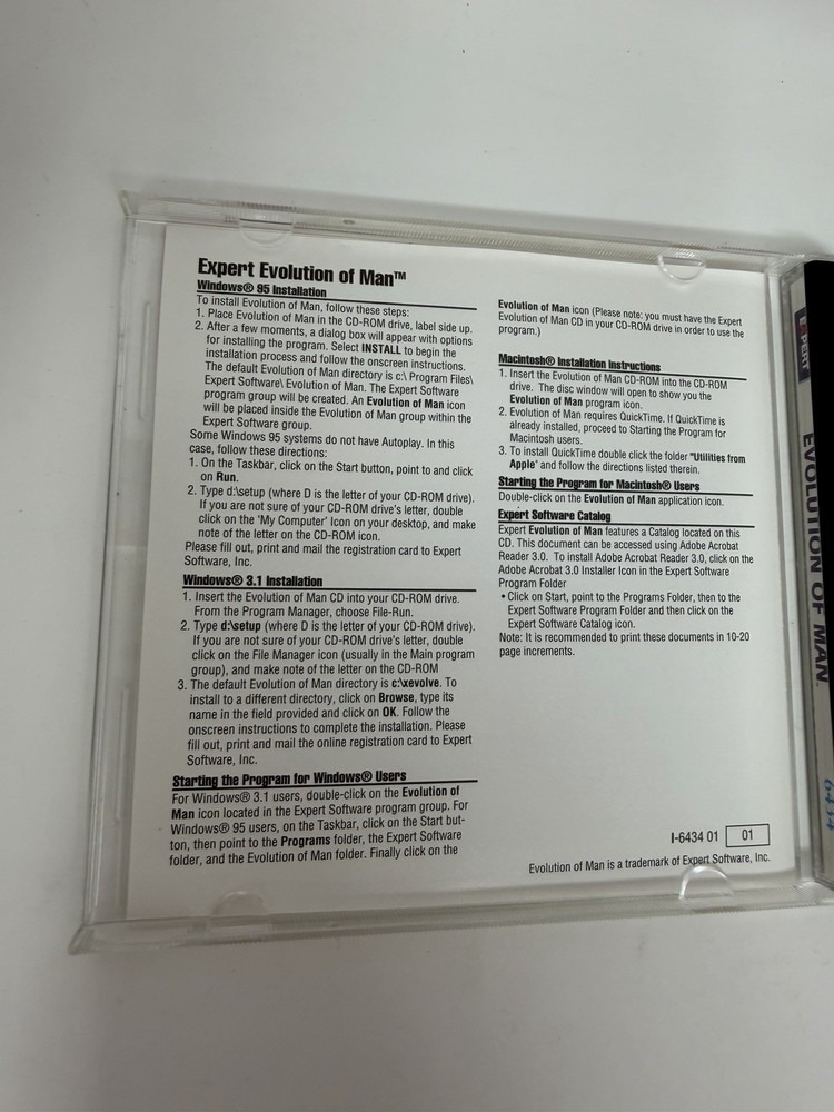 Evolution Of Man Expert Software CD-ROM Windows 95 - MINT Disc!