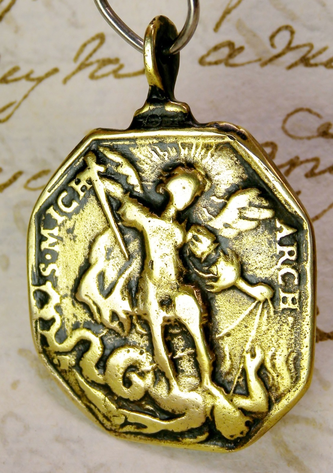 ANTIQUE 17TH CENTURY ST. MICHAEL MOTHER MARY BABY JESUS LORETO PILGRIMAGE MEDAL