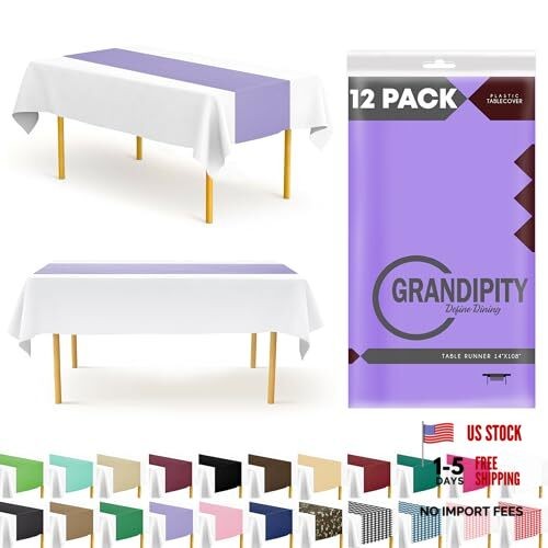 12 Pack Premium Disposable Plastic Table Runner 14 x 12 Pack Rectangle Lavender