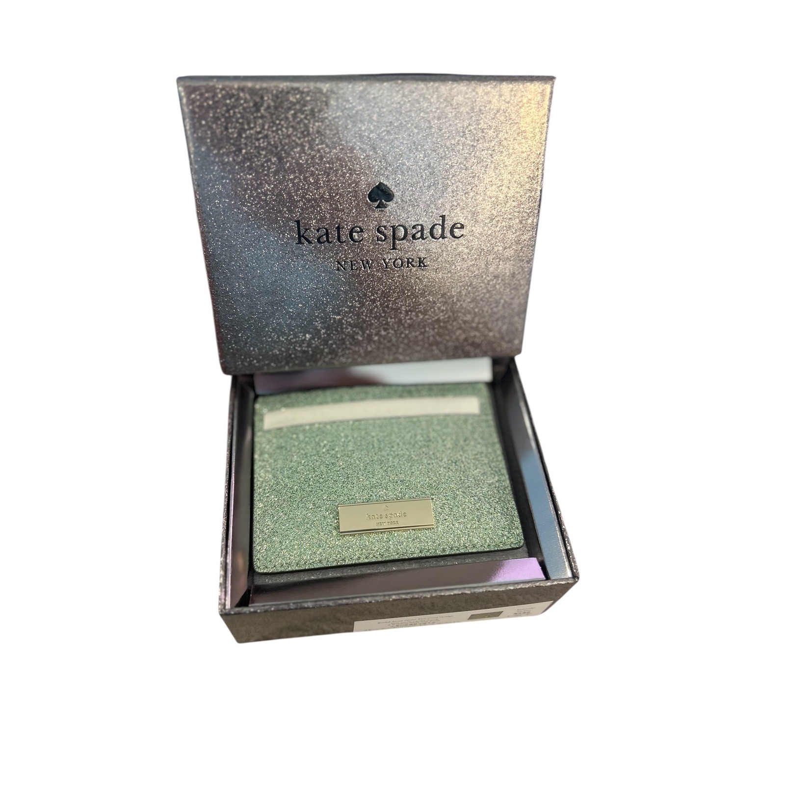 Kate Spade Kenzie Glitter Mixed MaterialsBoxed Small Slim Card Holder NWT NIB