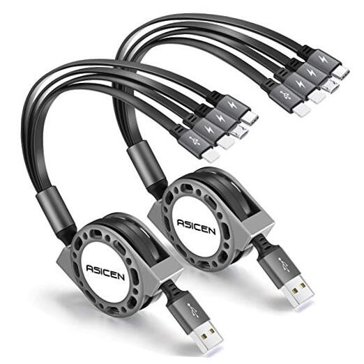 2Pack Multi Charging Cable, 4 in 1 5Ft Retractable iPhone Charger Cable, Multi