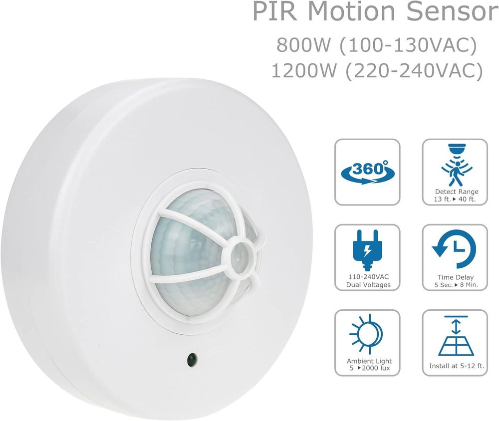 YCA1001 Ceiling Mount PIR Motion Sensor Light Switch, 360 Occupancy Sensor Lamp