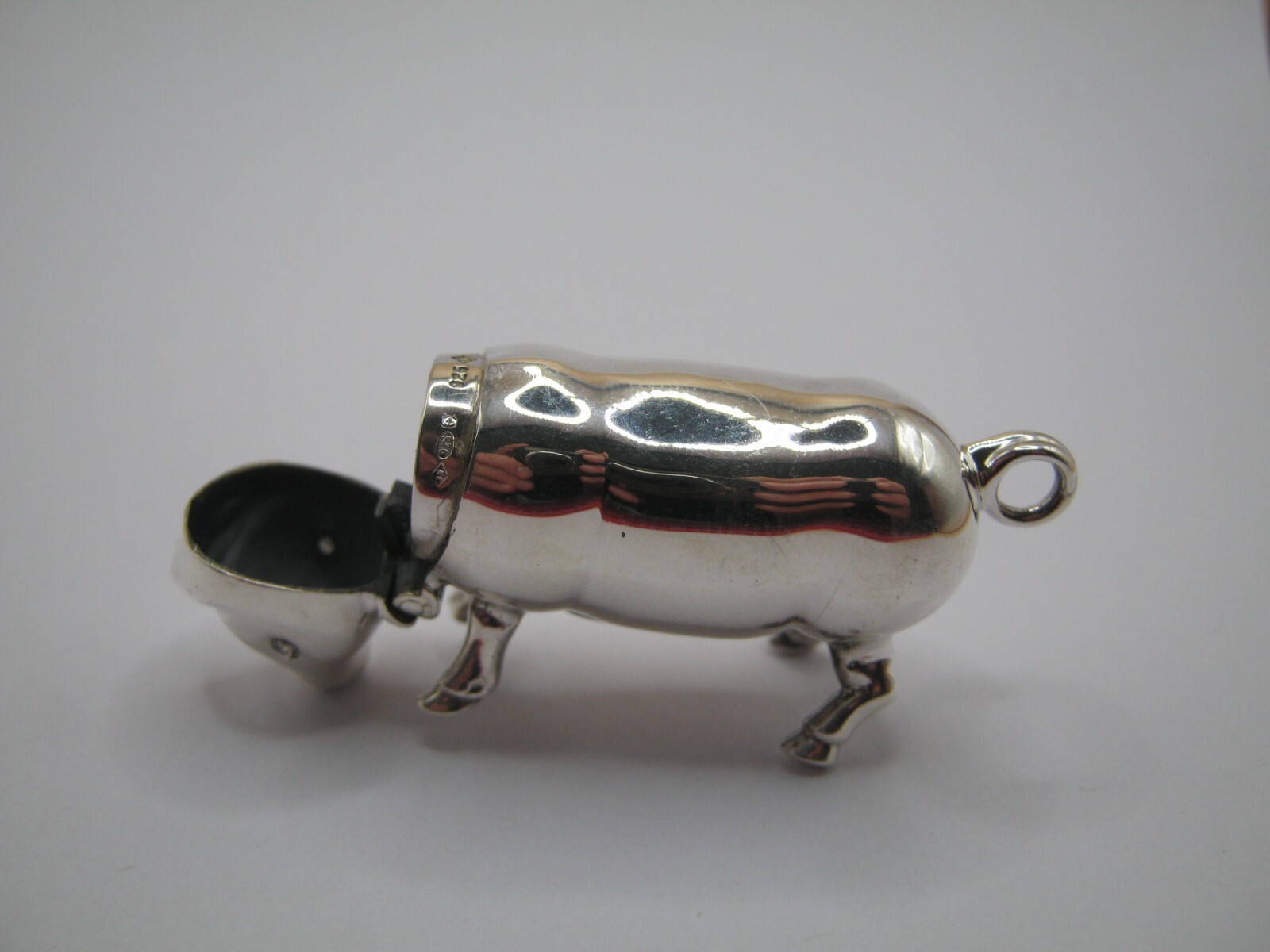Unusual Sterling Silver Pig Vesta Case Match Safe With Real Diamond Eyes