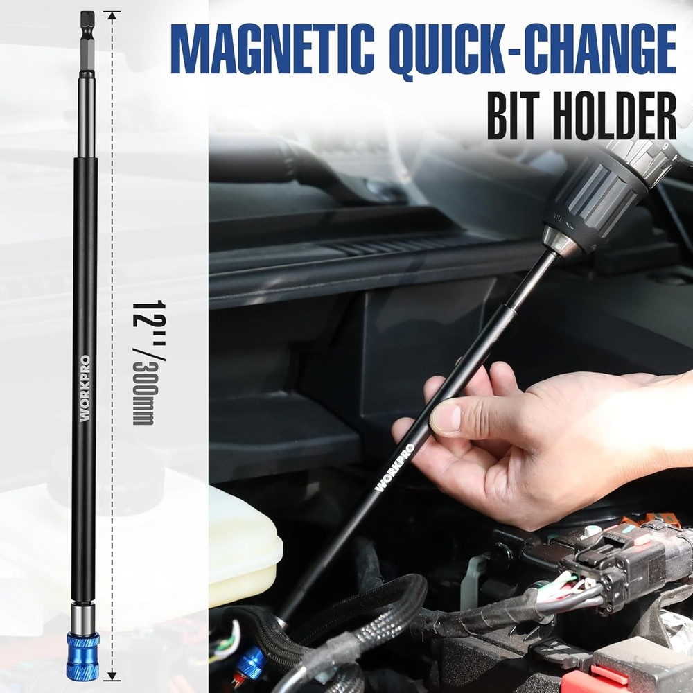 WORKPRO 12" Magnetic Drill Bit Extension 1/4" Quick Release Bit Holder for Drill