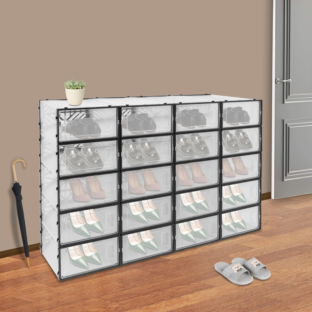 20 Pack Clear Plastic Shoe Boxes With Lids Stackable Storage Container Organizer