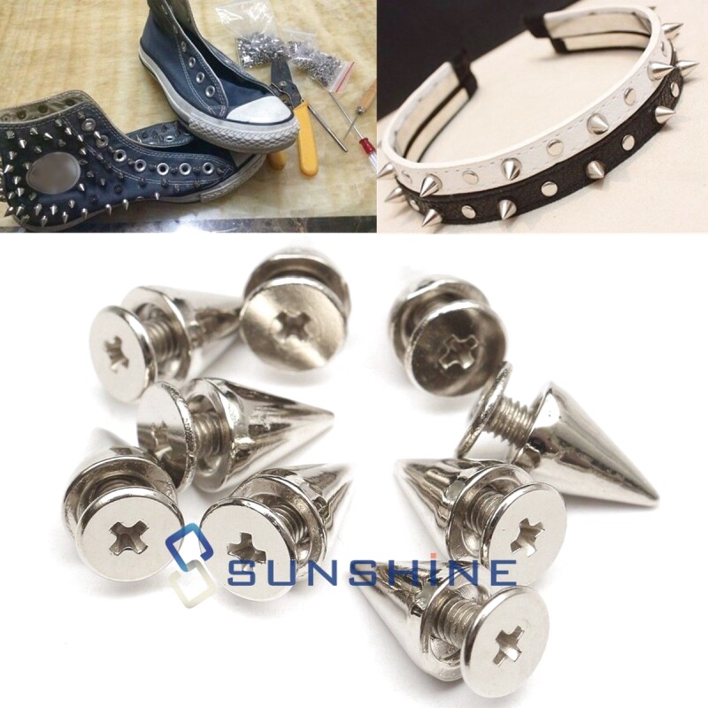 10/20/50/100/200PCS 10mm/26mm Metal Silver Studs Cone Rivets Screw Bullet Spikes