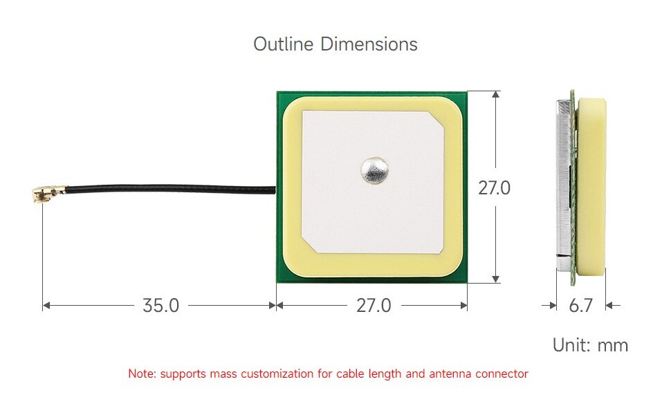 Waveshare IPEX 1 Connector GNSS Active Ceramic Positioning Antenna 50W 3dB 50Ω