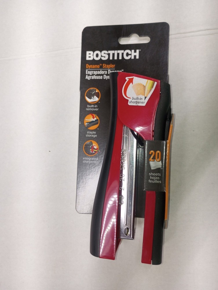 Bostitch Dynamo Stapler with Built-in Pencil Sharpener, Red/Black 20 Sheets