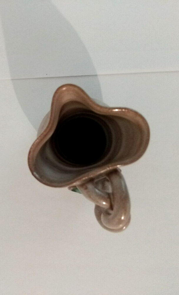 Vintage Pottery Pitcher Handmade Twisted Handle Signed