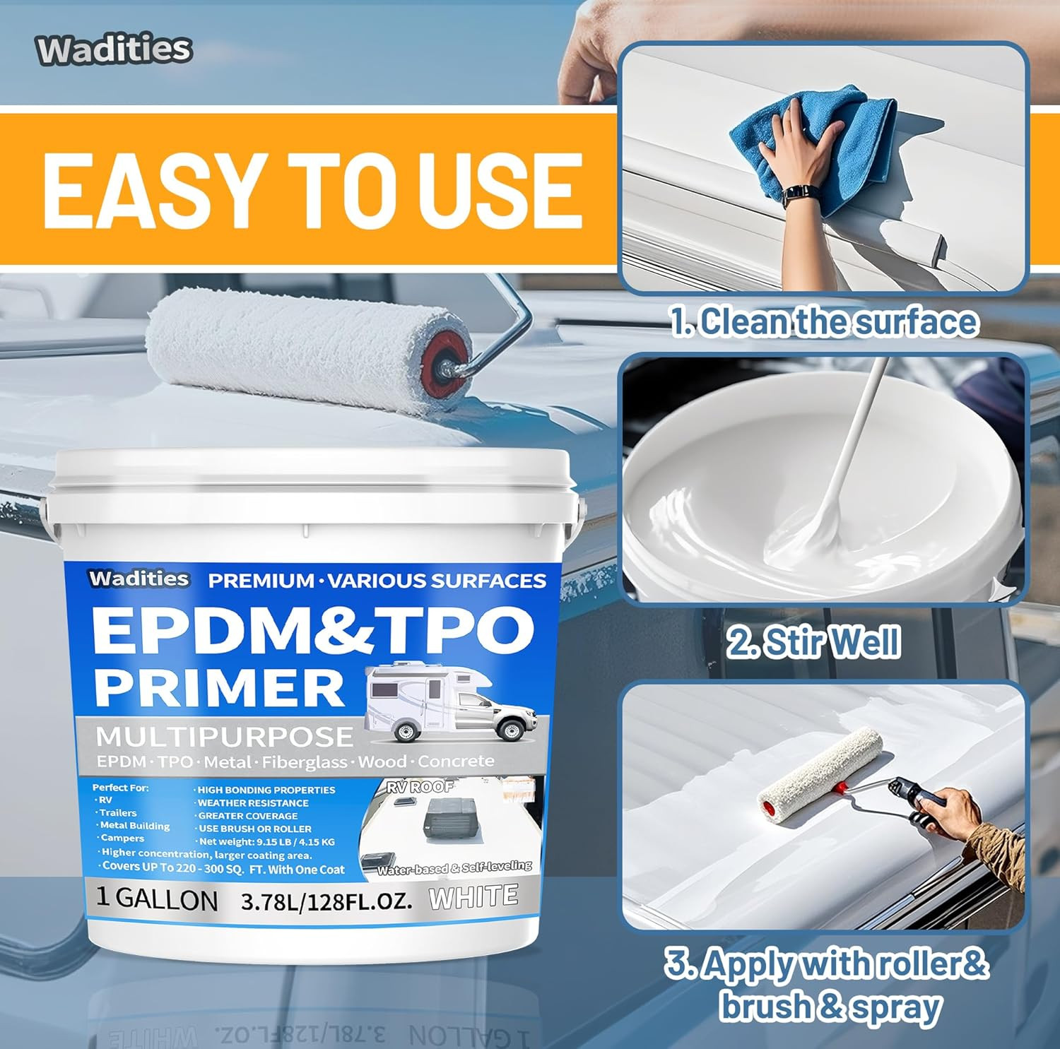Premium EPDM & TPO Primer for RV Roofs - 1 Gallon, High Performance