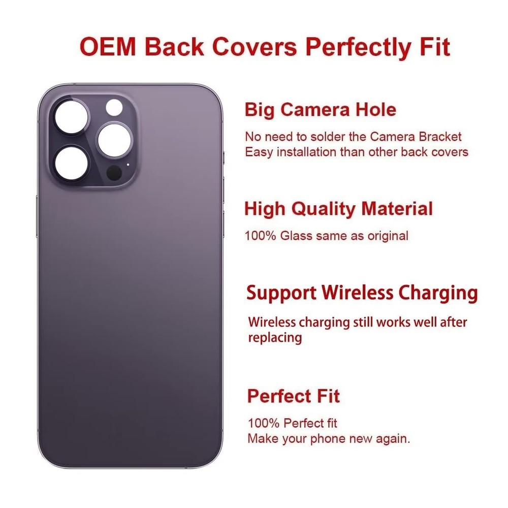 Perzework OEM Rear Back Glass Replacement for iPhone 14 Pro Max Deep Purple