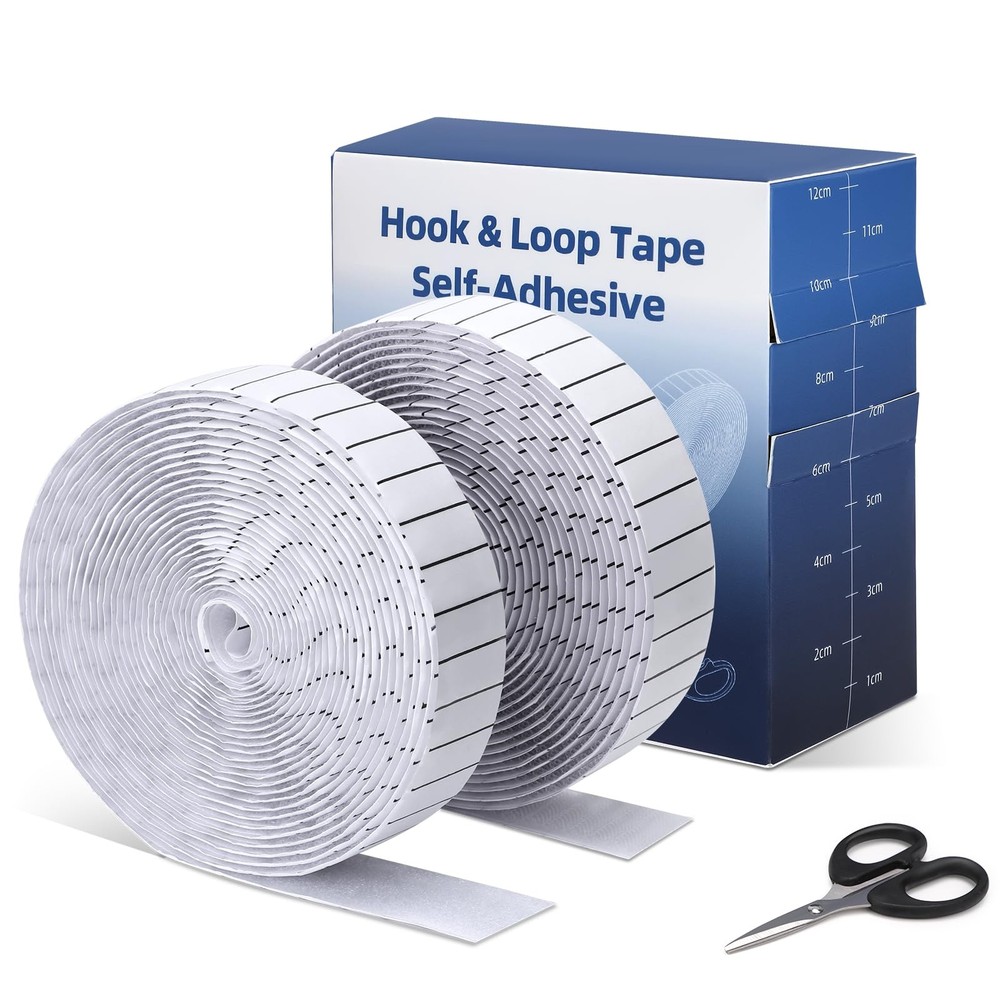 Euqvunn Hook and Loop Tape 2 Rolls (2.5cm x 5m), Hook and Loop Strips Self