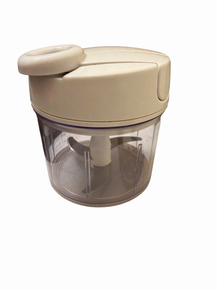 Pampered Chef 3 Cup Manual Food Processor White Clear Hand Push Spin