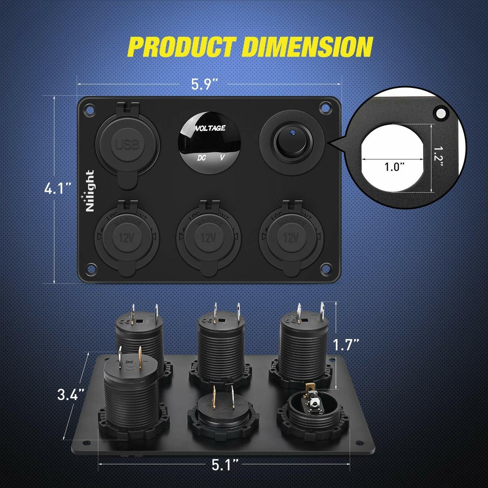 Nilight Cigarette Socket Panel Lighter Adapter w/ Dual USB Charger LED Voltmeter