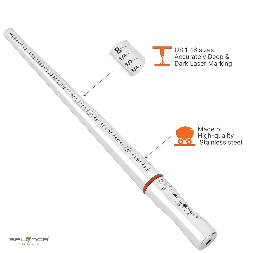 Splenor Tools 13" Solid Stainless Steel Un-grooved Ring Mandrel - for...