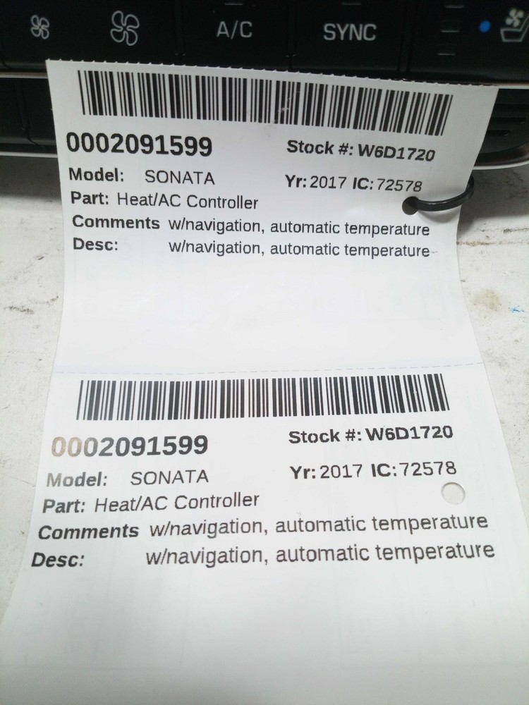 Used A/C Selector Switch fits: 2017 Hyundai Sonata w/navigation automatic temper