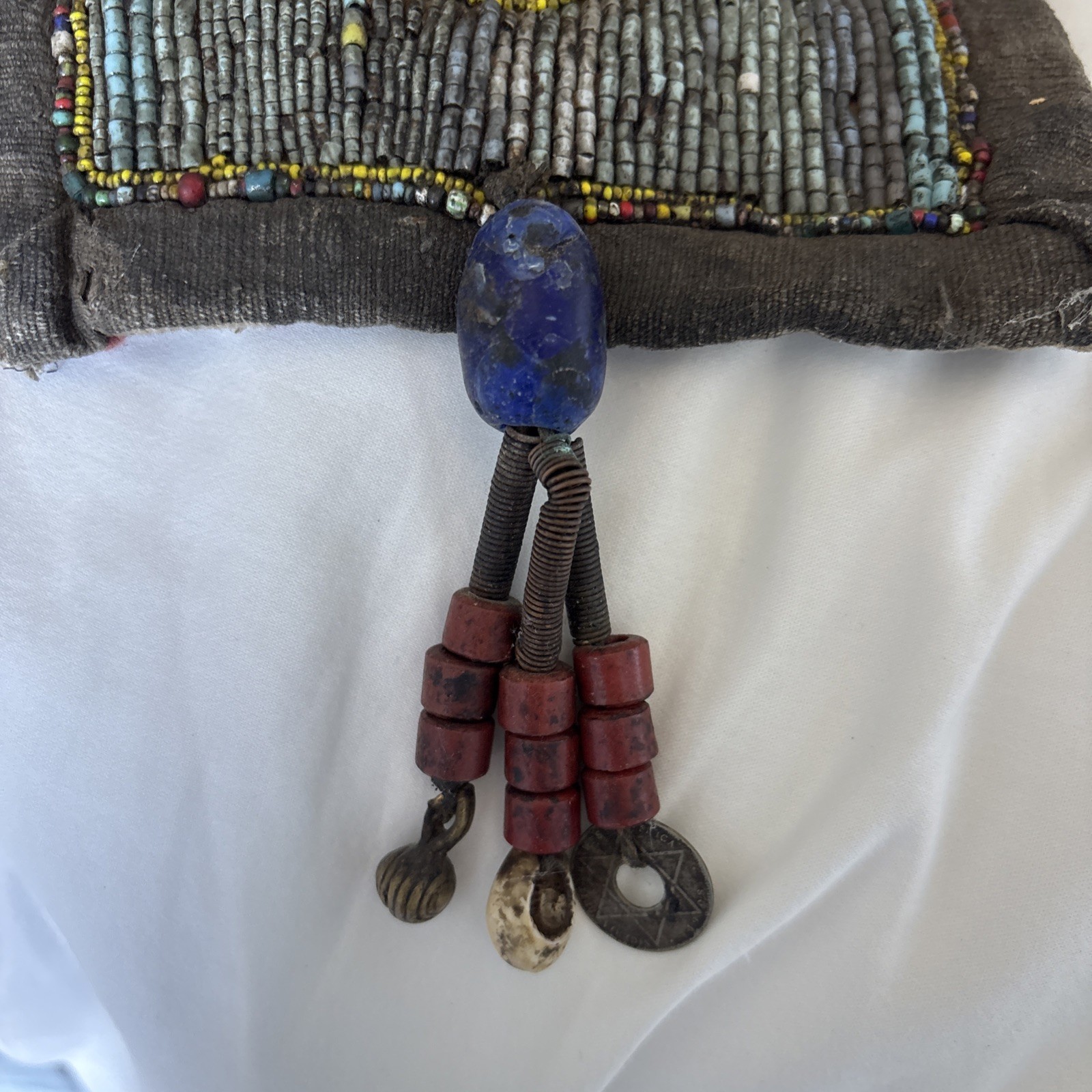 Yoruba Diviners Beaded Sash Nigeria Raised Beadwork Lizards Hanging Art 56” Vtg