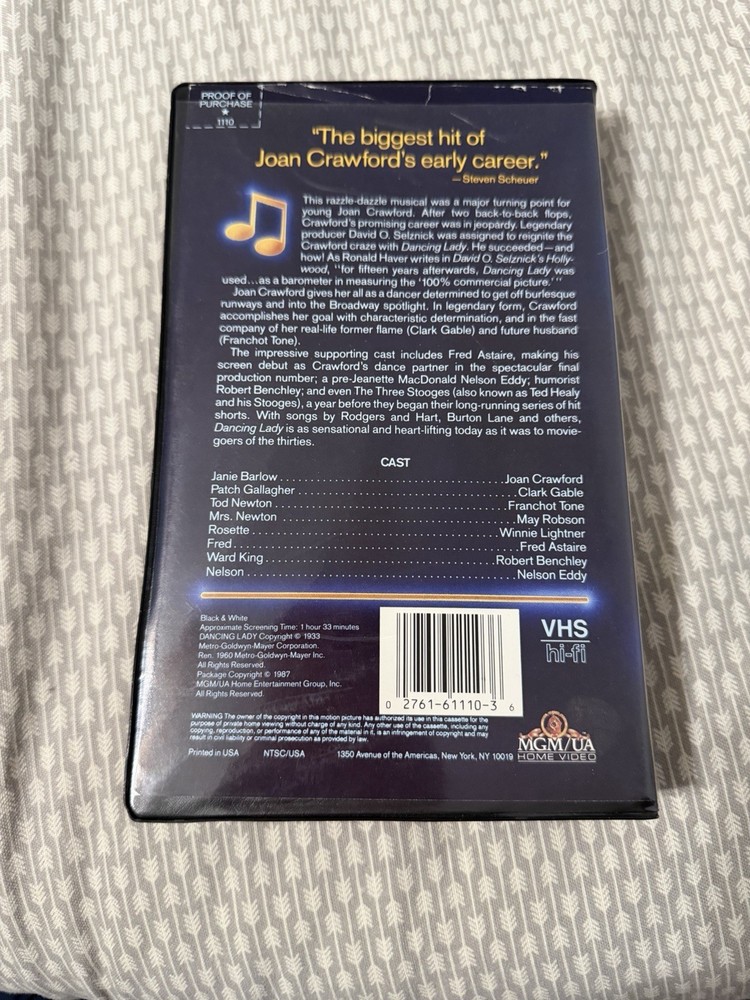 Dancing Lady (VHS, 1933) 1987 Rare Clamshell