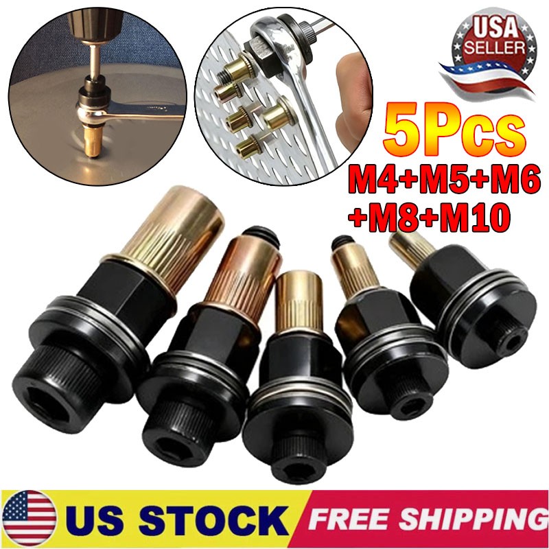 5Pcs Manual Rivet Nut Tool Adapter Carbon Steel Flat Head Threaded Insert Nuts