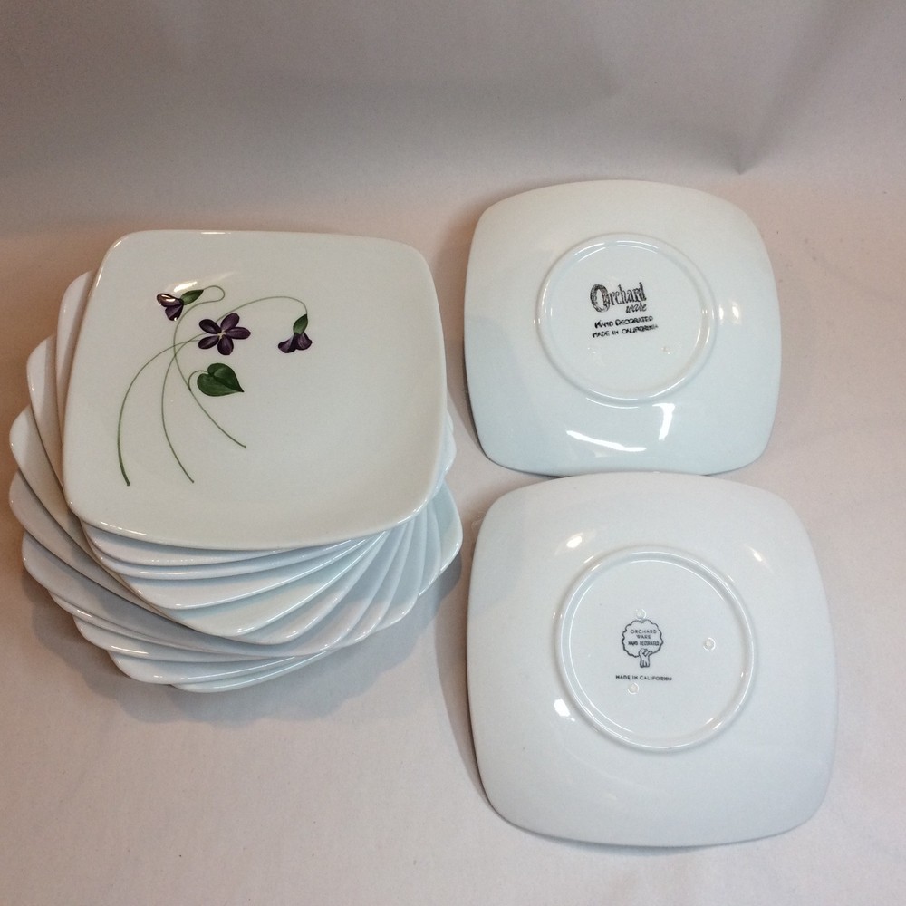 Vintage Orchard Ware Wood Violet 6" Square Bread Plate