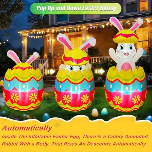 Pop Up and Down 5 FT Easter Inflatables Bunny Outdoor Decorations, Easter