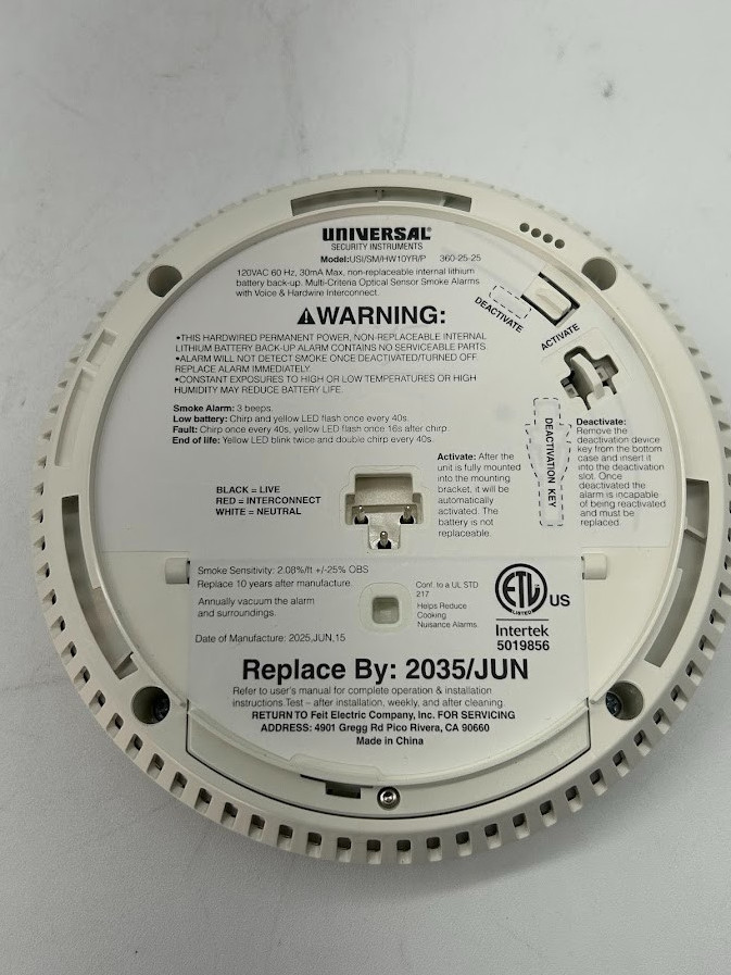 Universal Security Instruments Hardwired Smoke Detector – Photoelectric Sensor