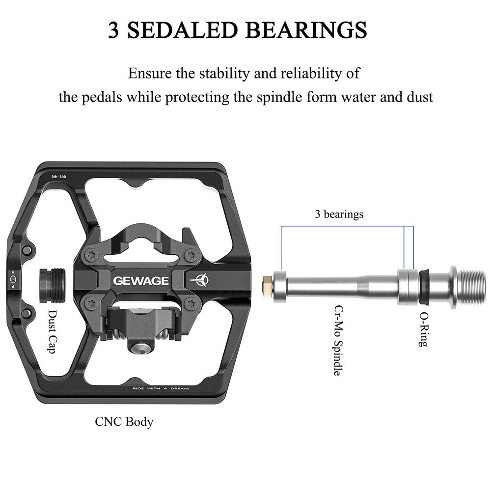 Mountain Bike Pedals- Dual Function Bicycle Flat Pedals and Clipless Pedals- ...
