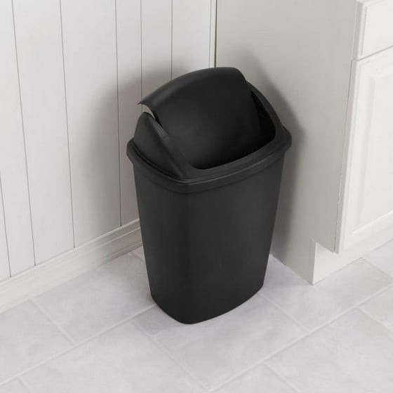 7.5 Gallon Kitchen Trash Can with Swing Top Lid Black Plastic Garbage Bin