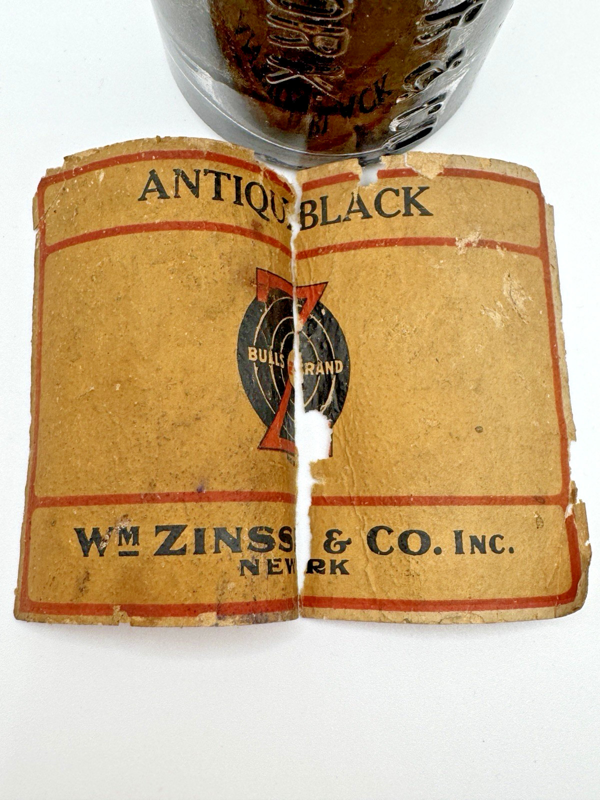 RARE! Antique Ink Bottle Wm. Zinsser New York Antique Black w/Original Label