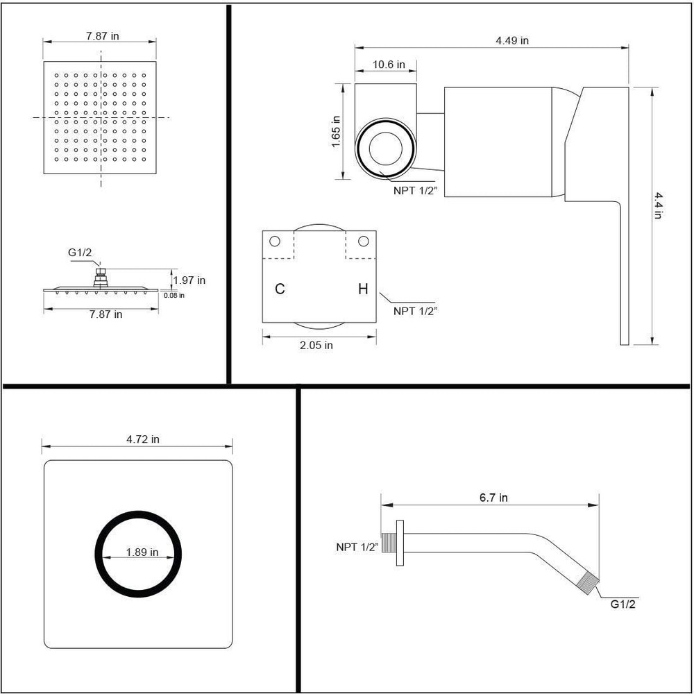 Complete Shower Trim Kit with 8-Inch Metal Head and Adjustable Angle Function