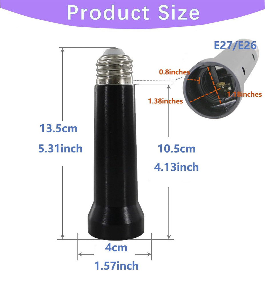 5.31 Inches Light Socket Extender, E26 to E27 Light Bulb Extension Socket Lamp L
