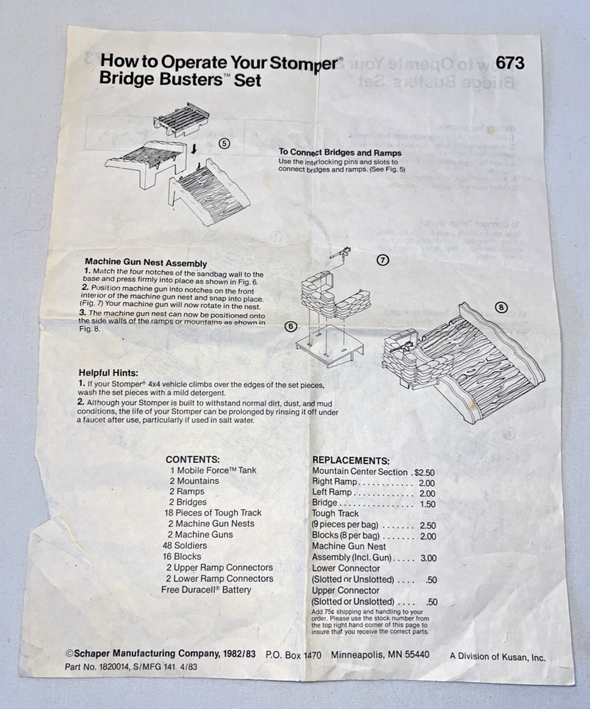 Schaper Stomper Bridge Busters Set  673 Instructions ONLY 1982