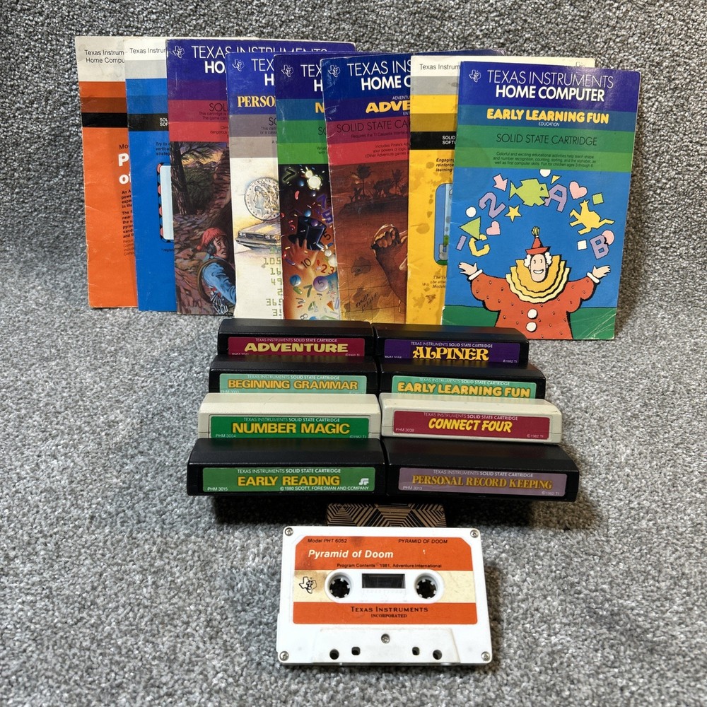 Texas Instruments Computer TI99/4A Games Cartridges Cassettes Manuals - UNTESTED