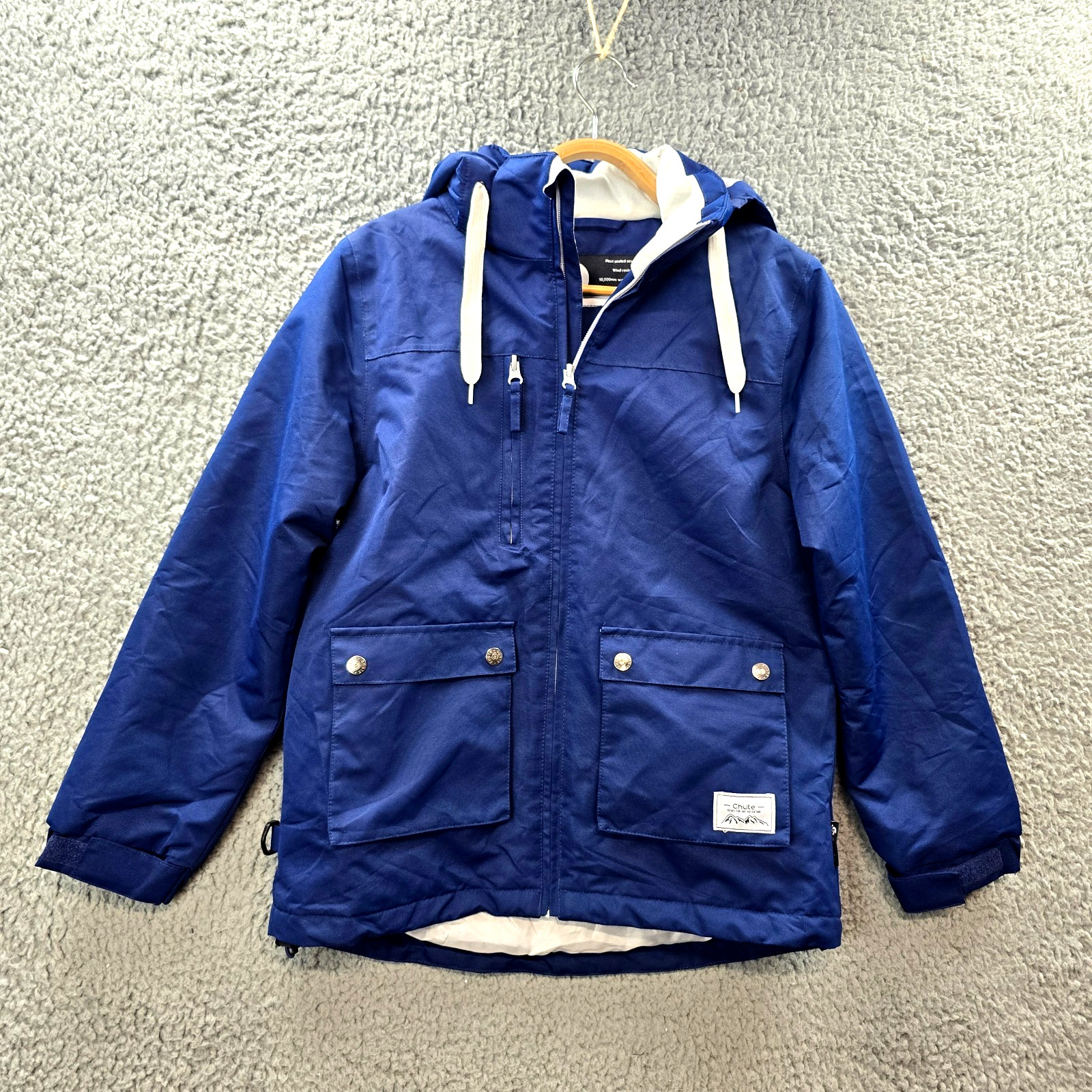 Chute Girls Skii Jacket Size 12 Blue Ivory Hooded Long Sleeve Waterproof