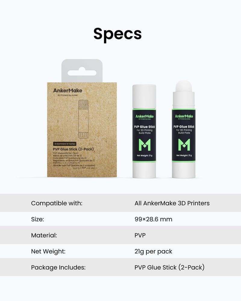 AnkerMake PVP Glue Stick Compatible with AnkerMake 3D Printer (2 Pack）
