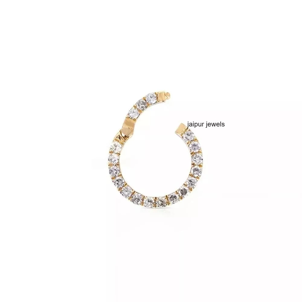 Both Sided Diamond Clasp Solid 14k Yellow Gold Round Clasp Lock Charm Finding