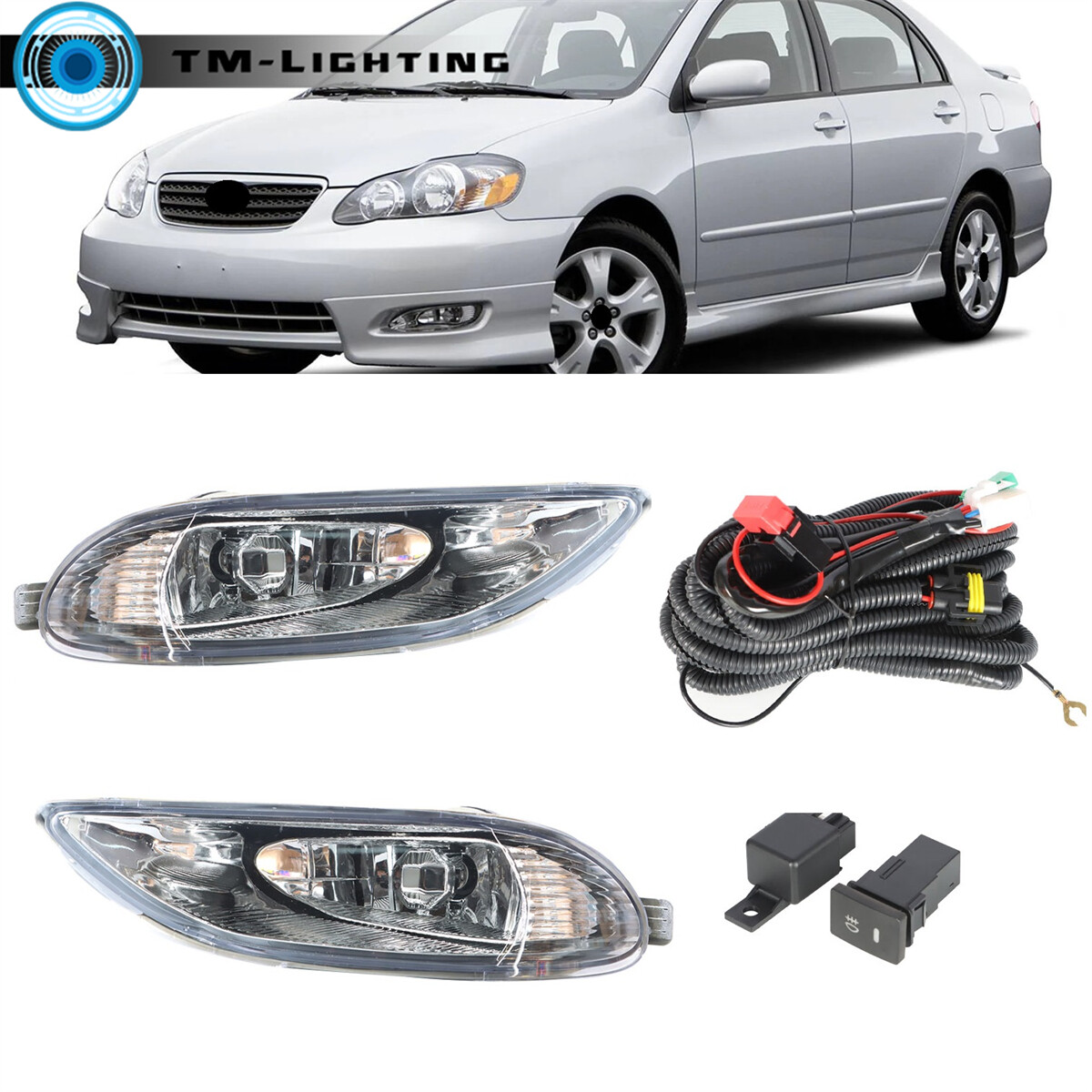 For 2005-2008 Toyota Corolla Pair of Fog Light Lamp Assembly w/Switch+Wiring Kit