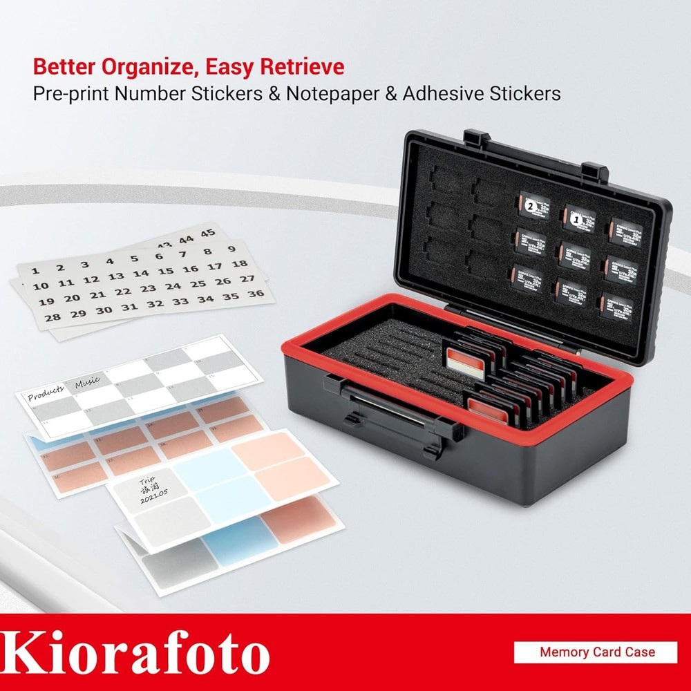 Durable Vertical Memory Card Organizer - Holds 36 Cards, Includes Stickers