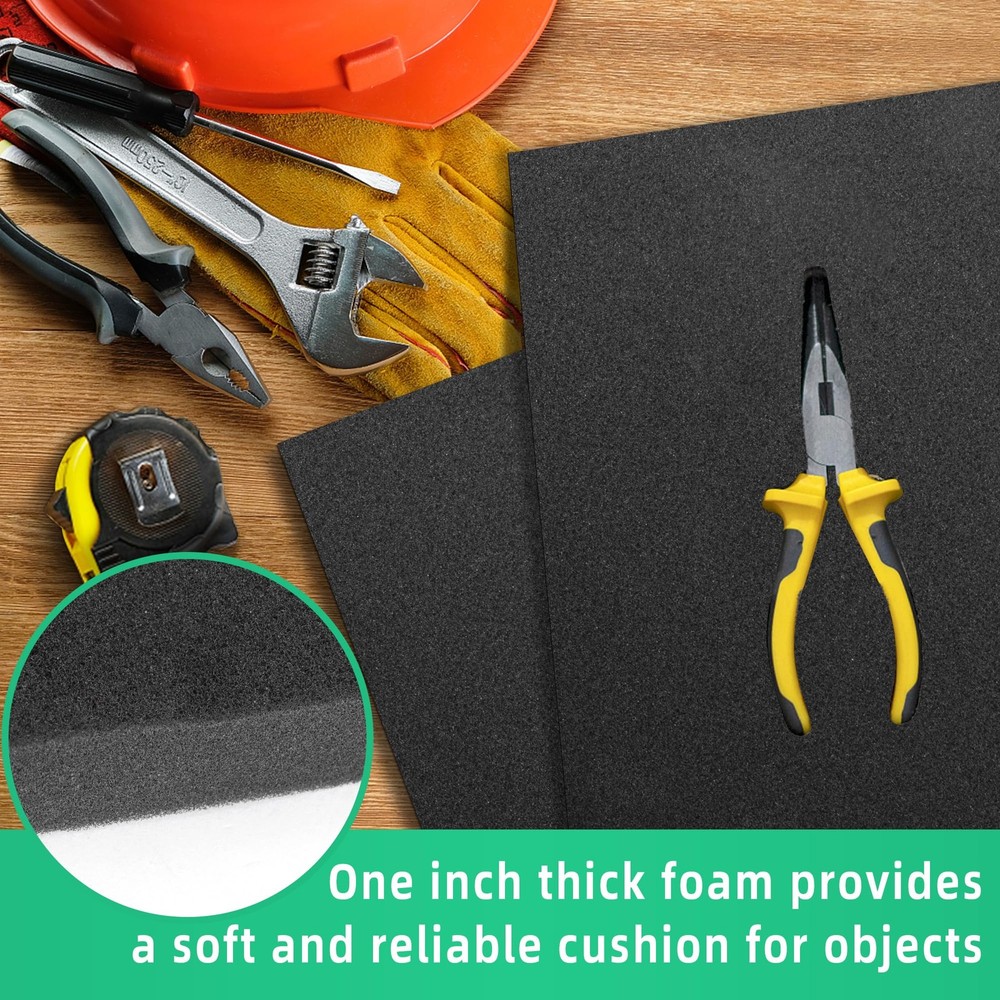 Polyurethane Foam Sheets Tool Box Pads Cuttable Inserts 16x12x1 Inch 6 PCS