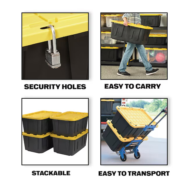 Project Source Commander 27-Gal Stackable Storage Tote, 4-Pack