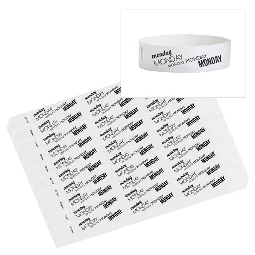 500 or 1000 Count Days of the Week Tyvek Design Wristband, Security Bracelet