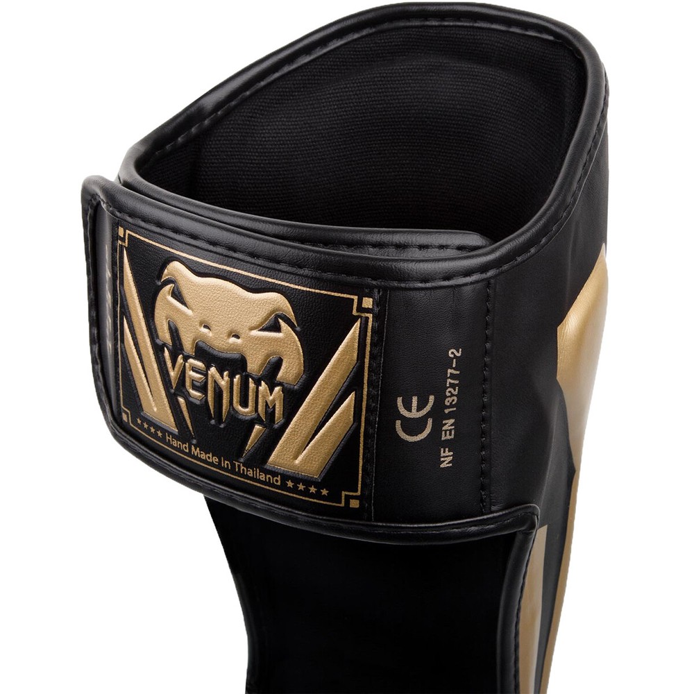 Venum Elite Lightweight Hook and Loop Shin Guards - Black/Gold