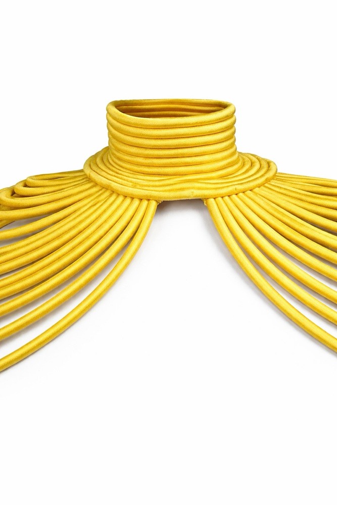 African Yellow Multi-Strand Statement Bib Necklace Adjustable Brass Hook